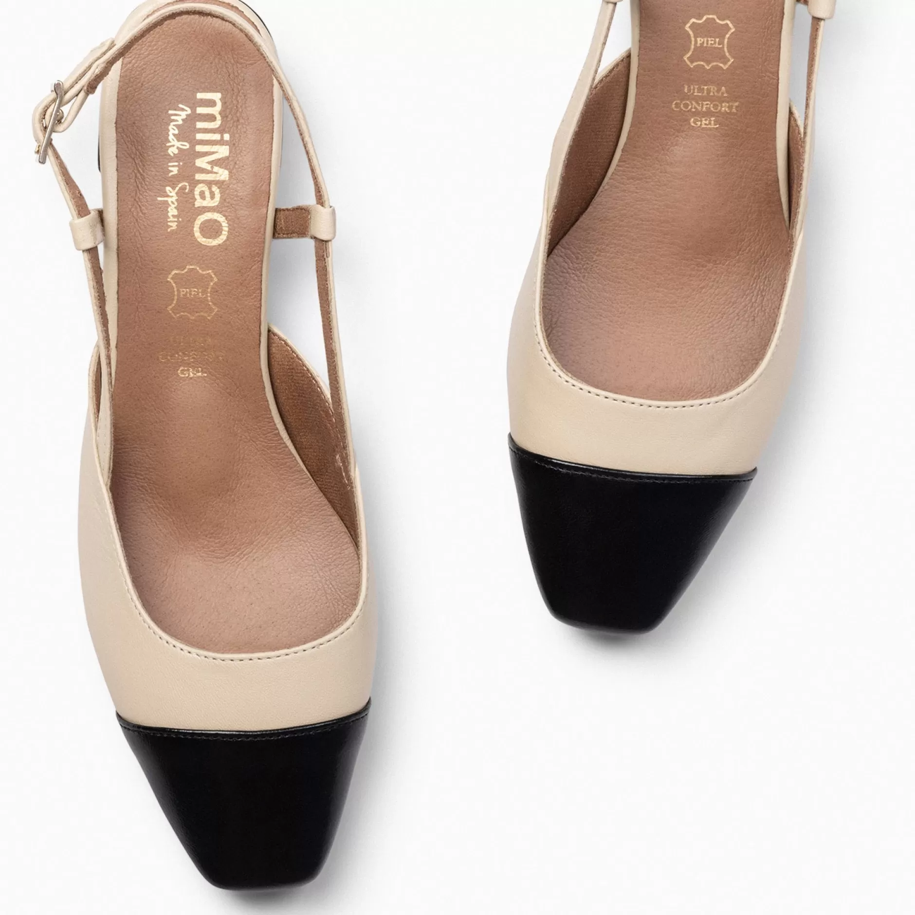 miMaO Zapatos De Fiesta<Audrey – Bailarinas Destalonadas Bicolor Con Tacón Beige