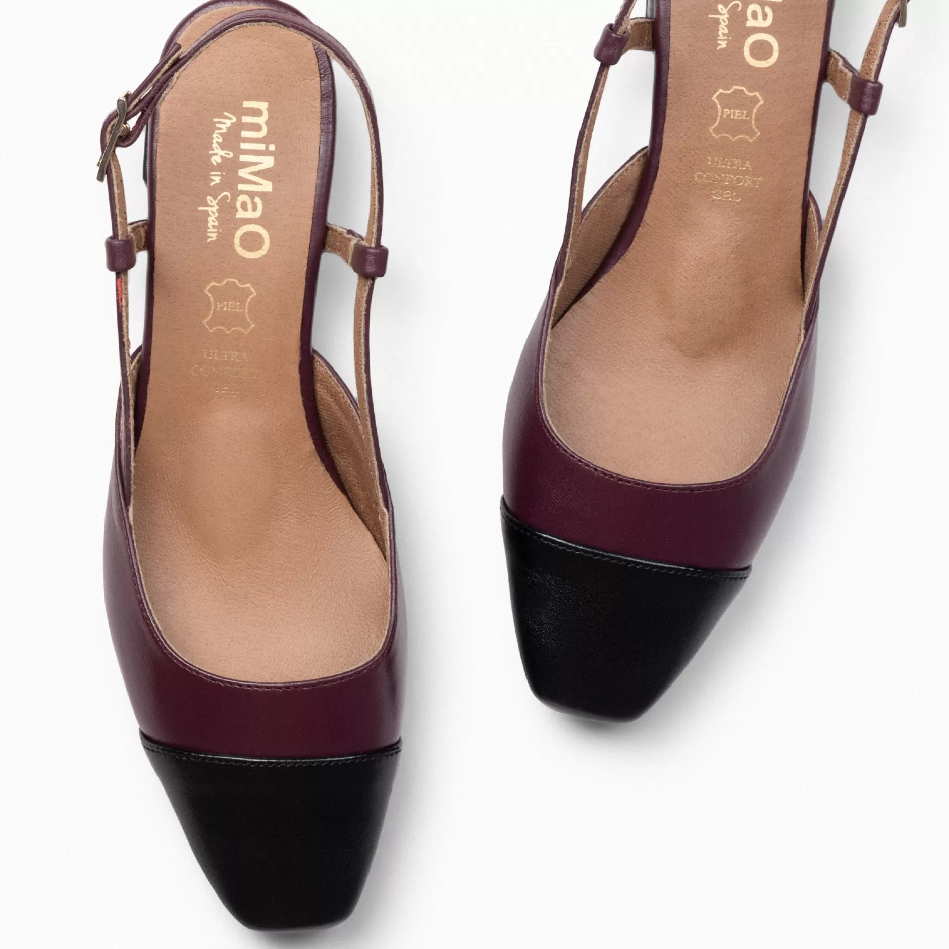 miMaO Zapatos De Fiesta<Audrey – Bailarinas Destalonadas Bicolor Con Tacón Burdeos