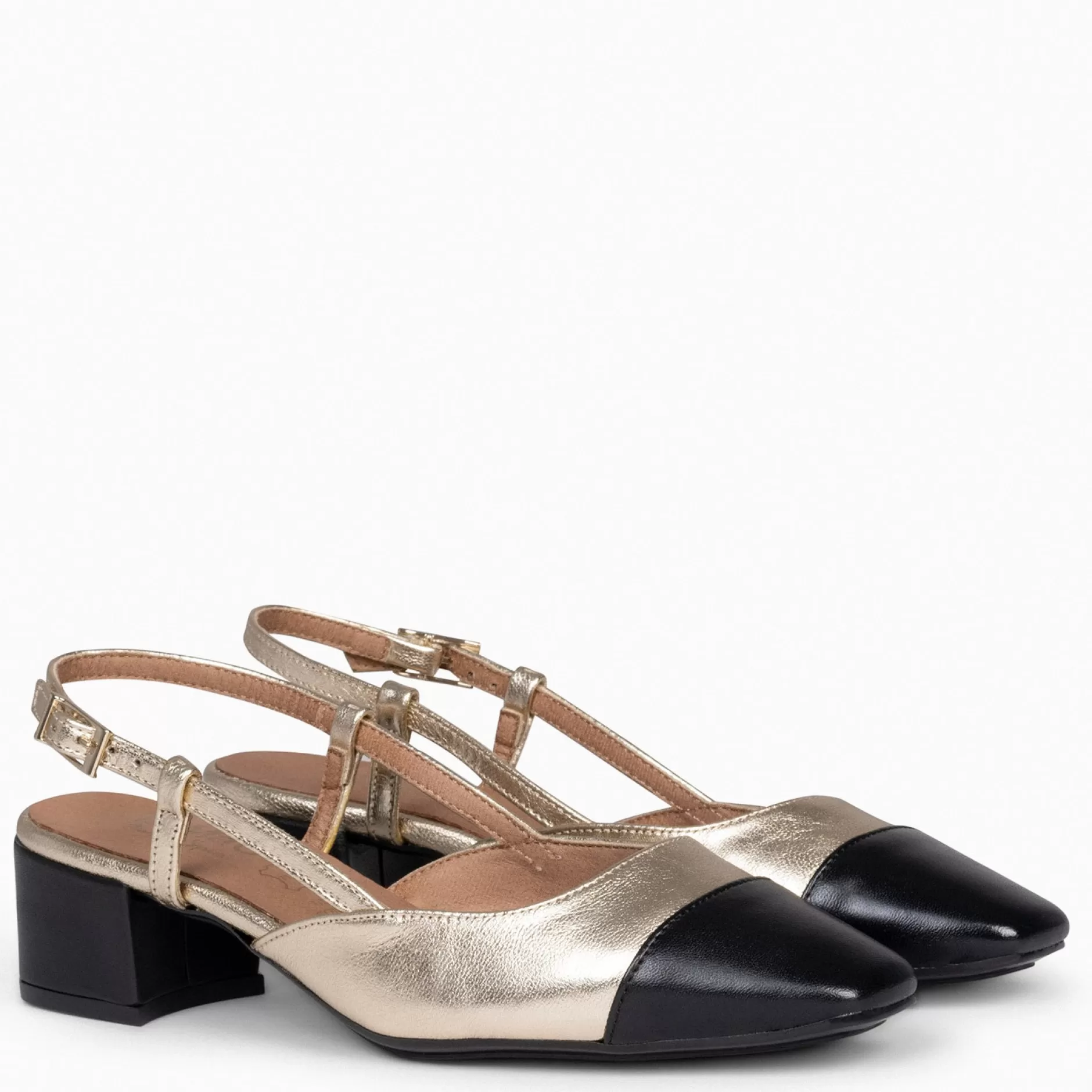 miMaO Zapatos De Fiesta<Audrey – Bailarinas Destalonadas Bicolor Con Tacón Oro