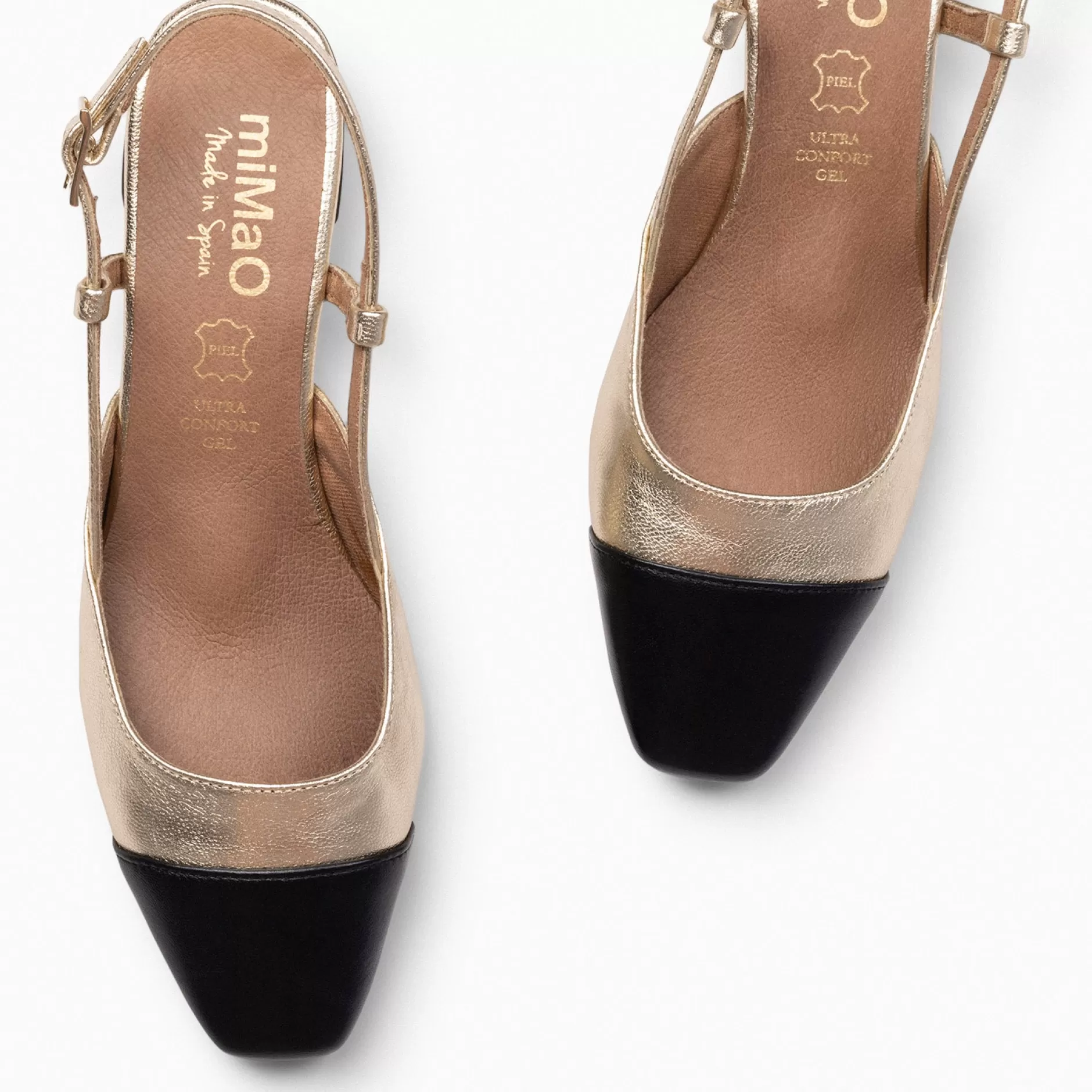 miMaO Zapatos De Fiesta<Audrey – Bailarinas Destalonadas Bicolor Con Tacón Oro