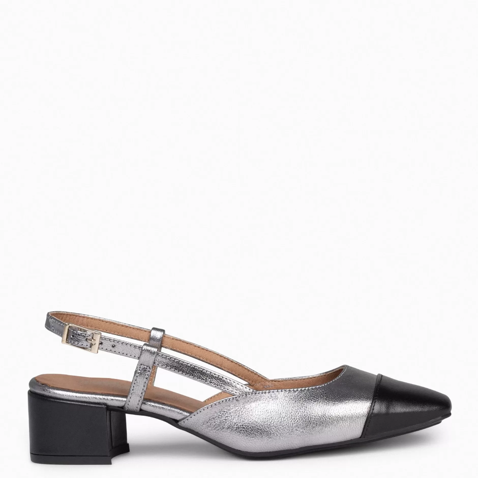 miMaO Zapatos De Fiesta<Audrey – Bailarinas Destalonadas Bicolor Con Tacón Plata