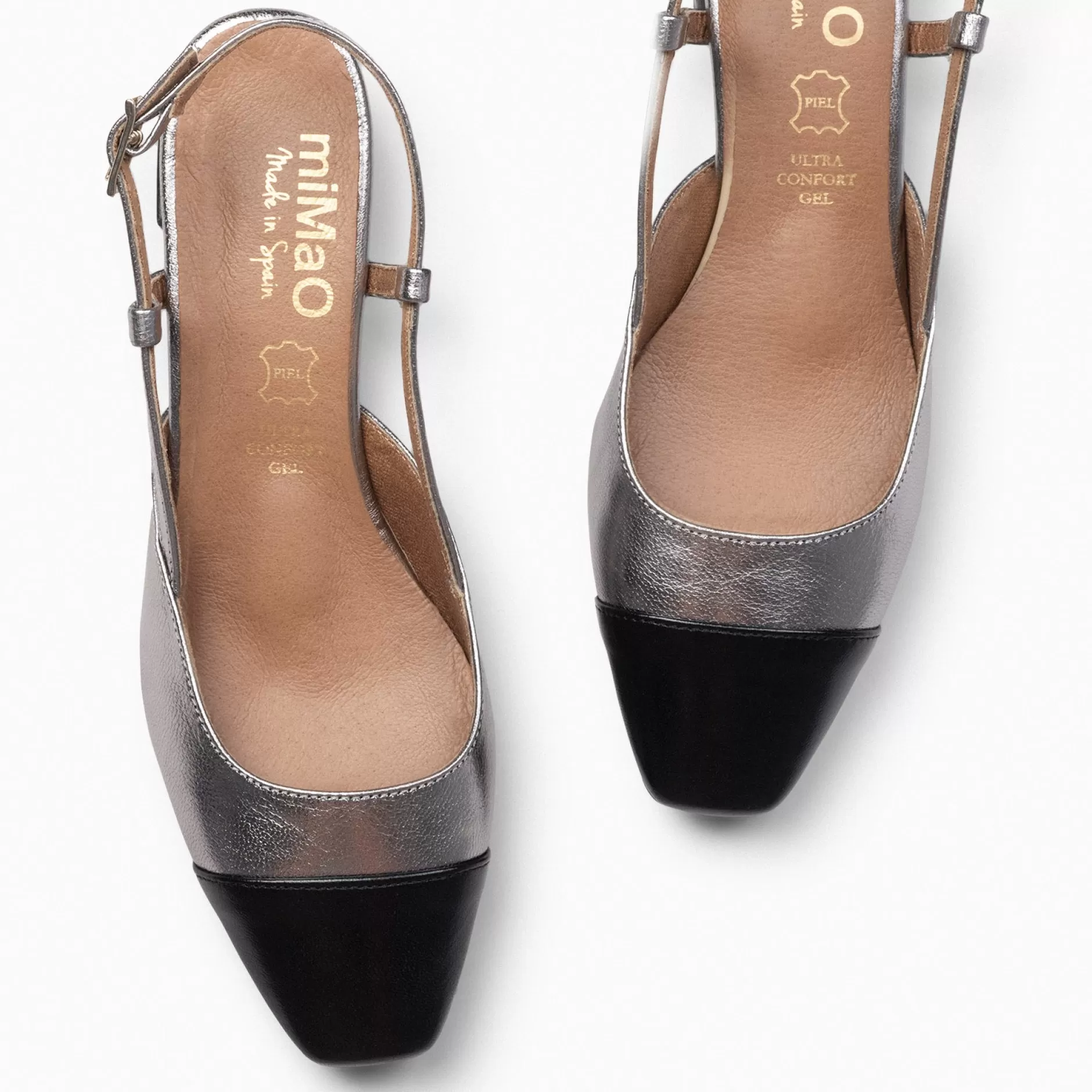 miMaO Zapatos De Fiesta<Audrey – Bailarinas Destalonadas Bicolor Con Tacón Plata