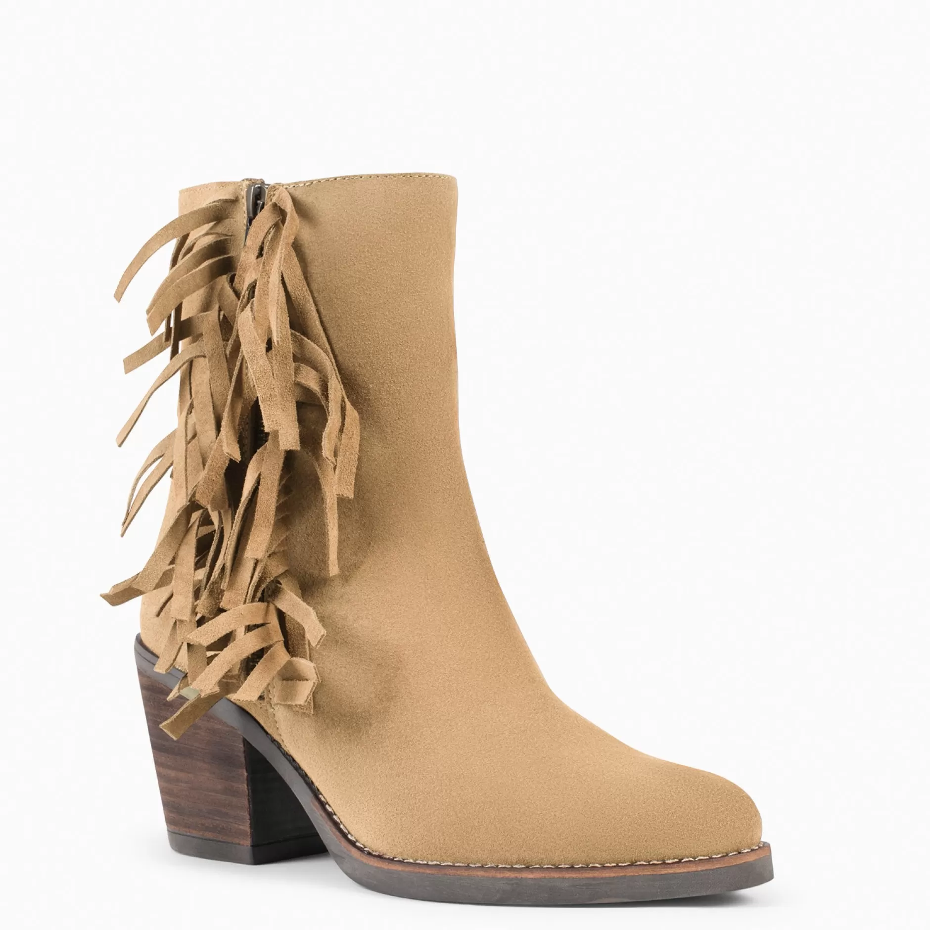 miMaO Botines De Mujer<Boho – Botines Estilo Cowboy Con Flecos Beige