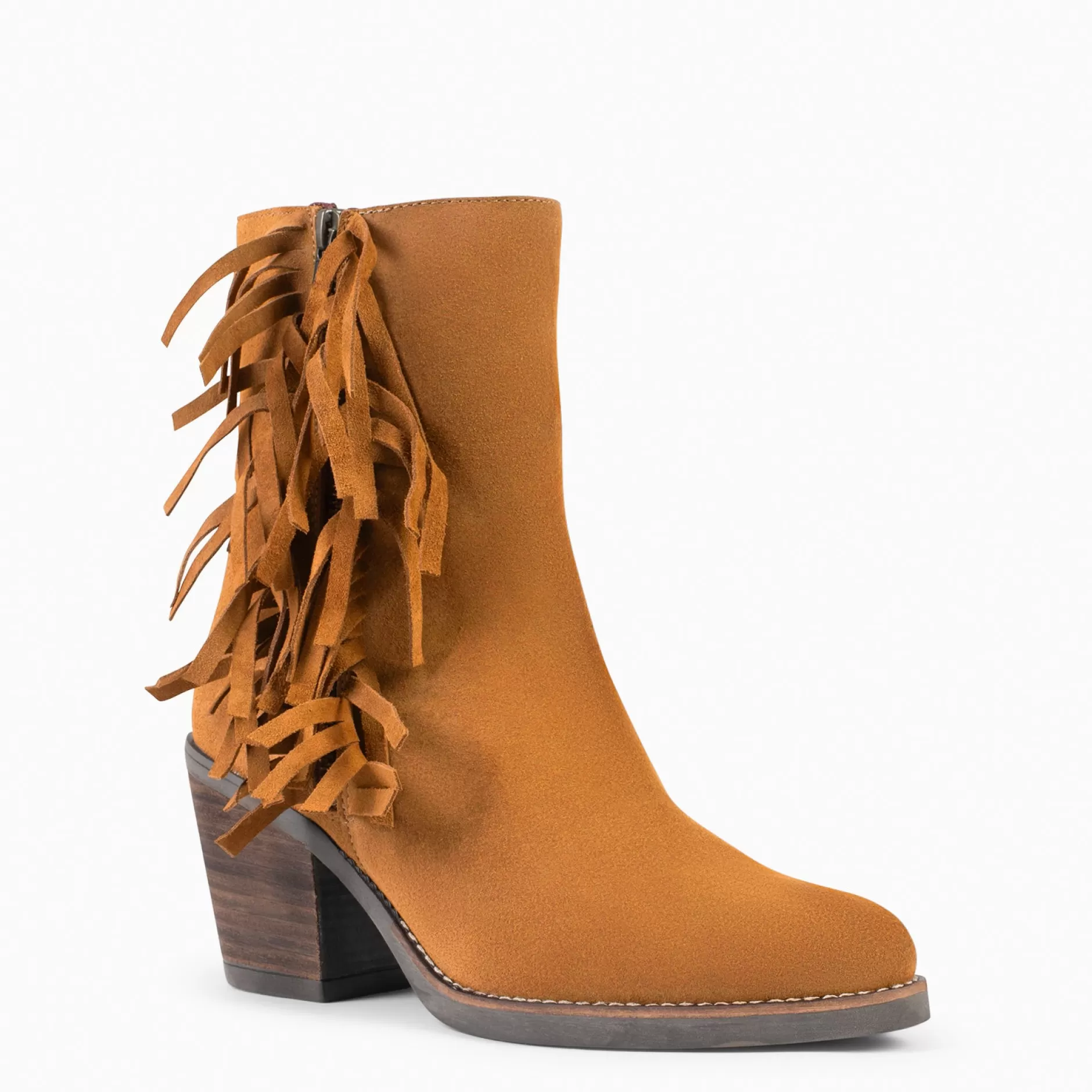 miMaO Botines De Mujer<Boho – Botines Estilo Cowboy Con Flecos Camel