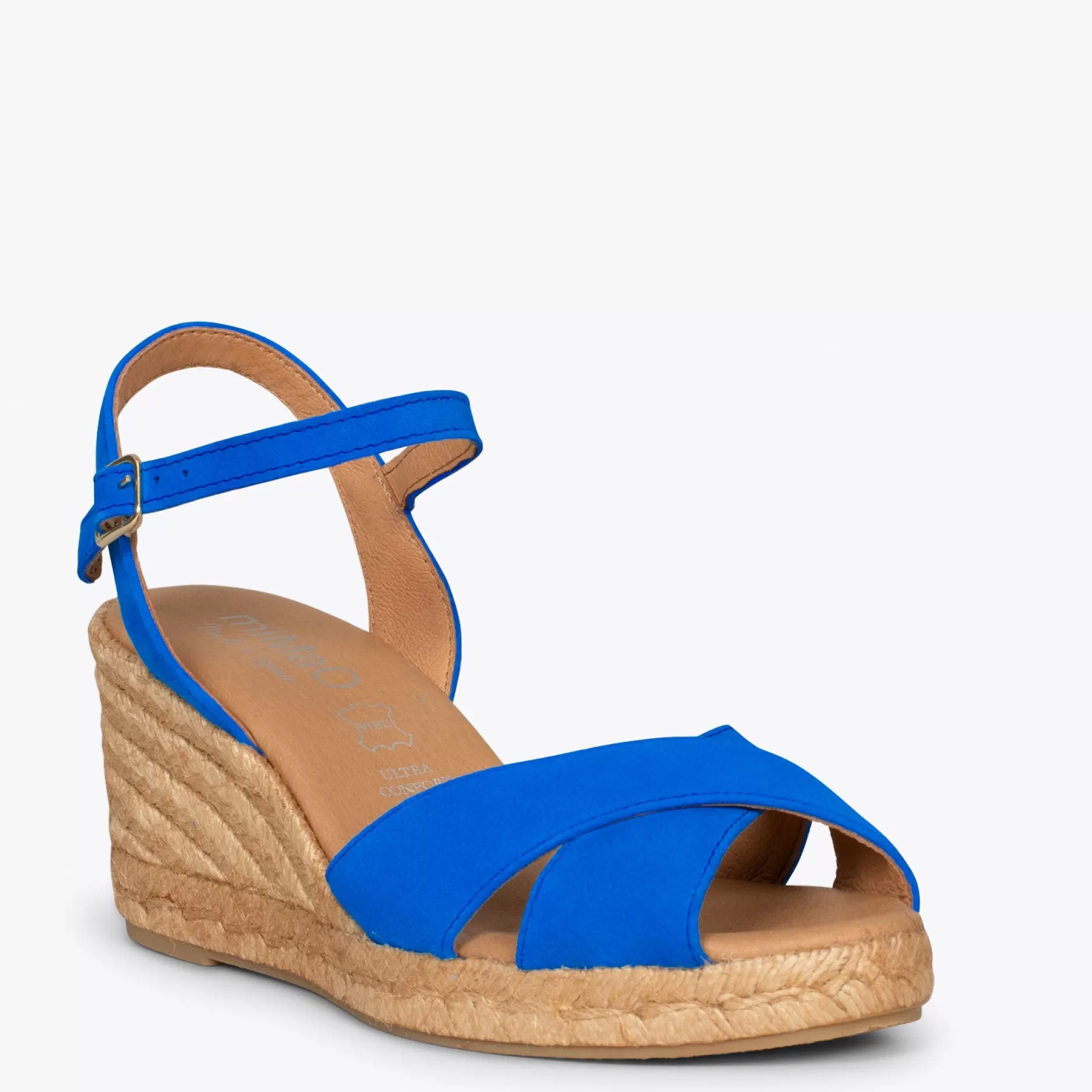 miMaO Esparto Y Alpargatas<Calpe – Cunas De Esparto Artesanal Con Tiras Y Hebilla Azul Electrico