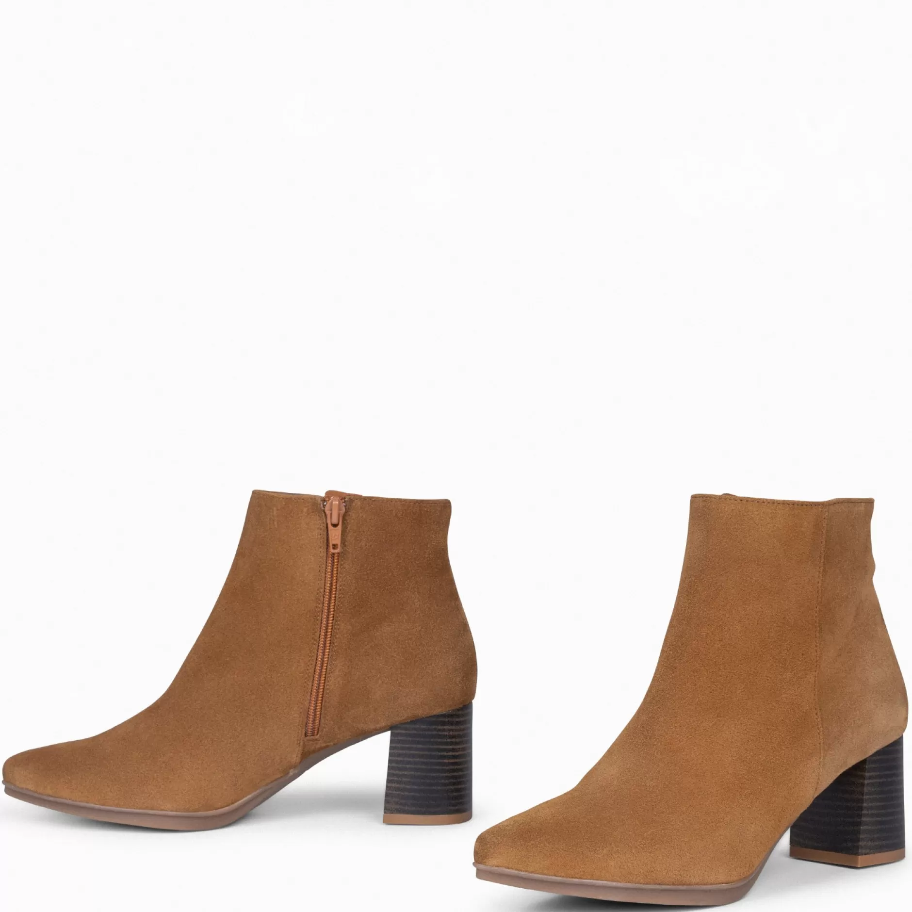 miMaO Botines De Mujer<City - Botines De Tacón Ancho Y Punta Fina Camel De Serraje
