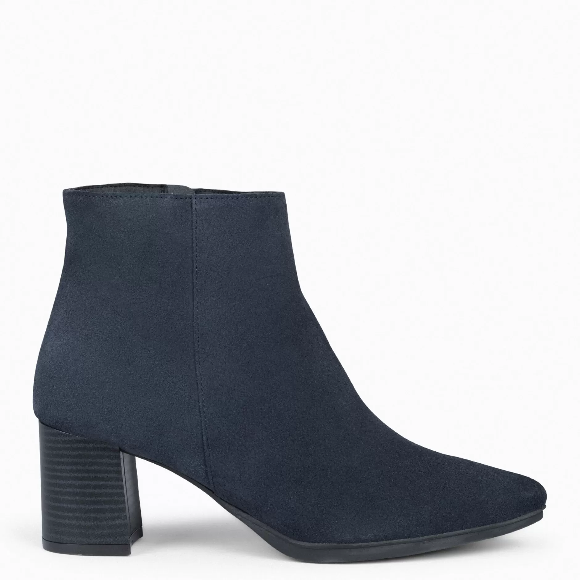 miMaO Botines De Mujer<City - Botines De Tacón Ancho Y Punta Fina Marino De Serraje
