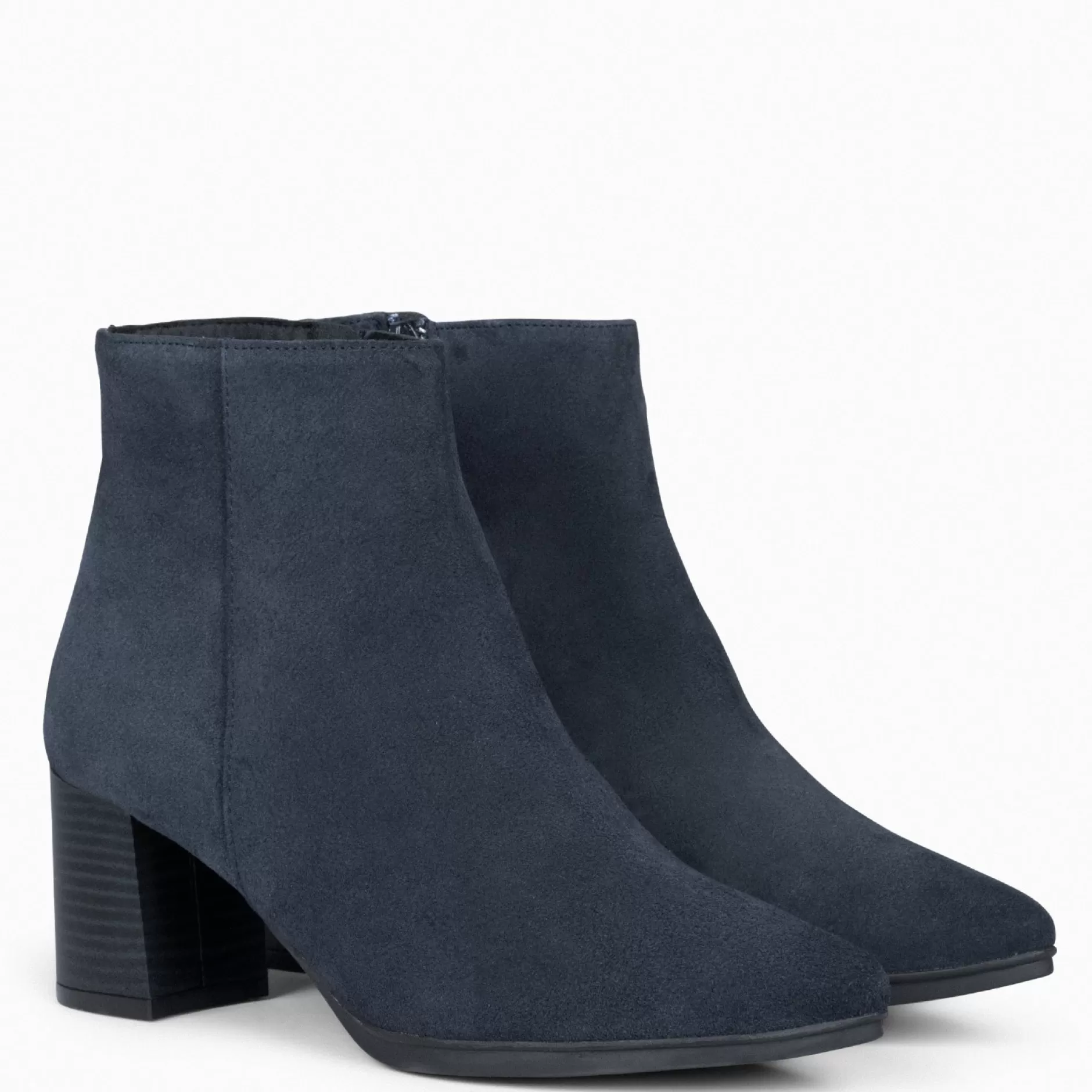miMaO Botines De Mujer<City - Botines De Tacón Ancho Y Punta Fina Marino De Serraje