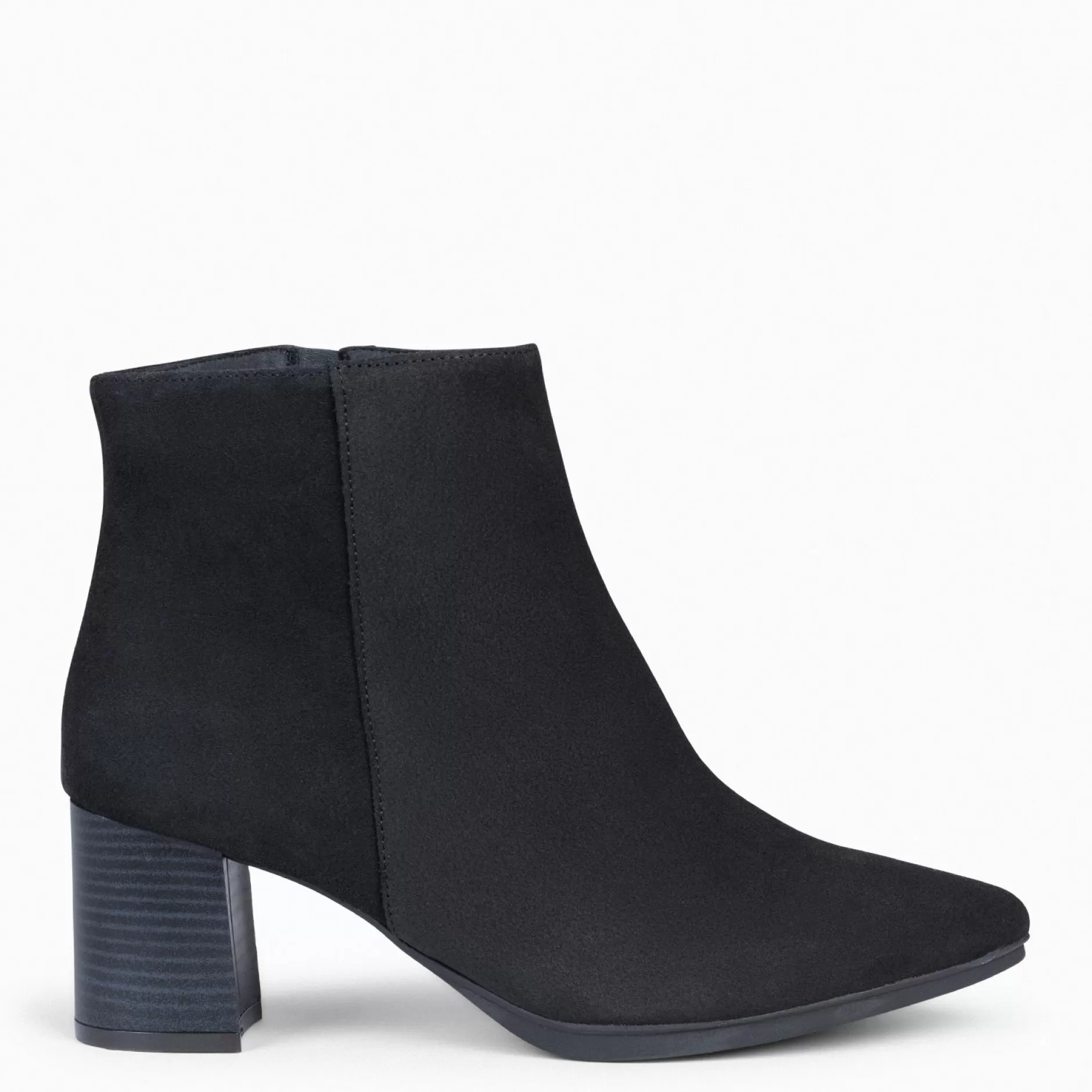 miMaO Botines De Mujer<City - Botines De Tacón Ancho Y Punta Fina Negro De Serraje