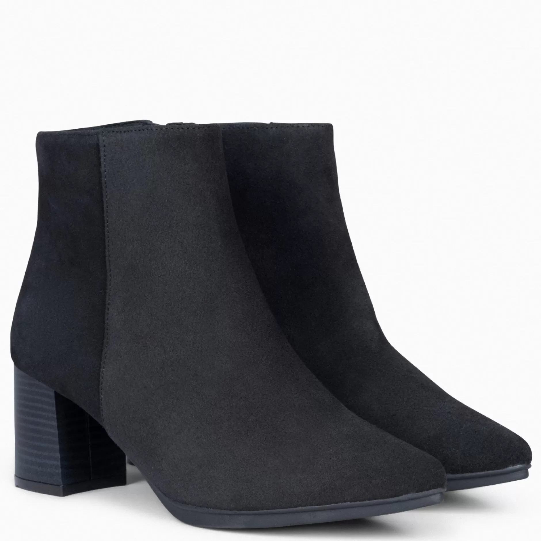 miMaO Botines De Mujer<City - Botines De Tacón Ancho Y Punta Fina Negro De Serraje