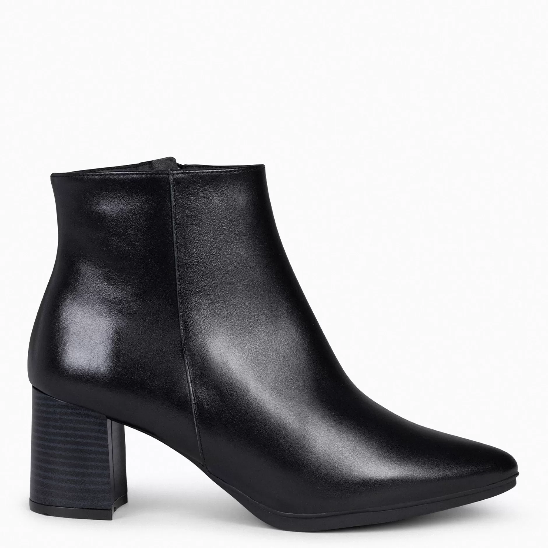 miMaO Botines De Mujer<City - Botines De Tacón Ancho Y Punta Fina Negro Napa