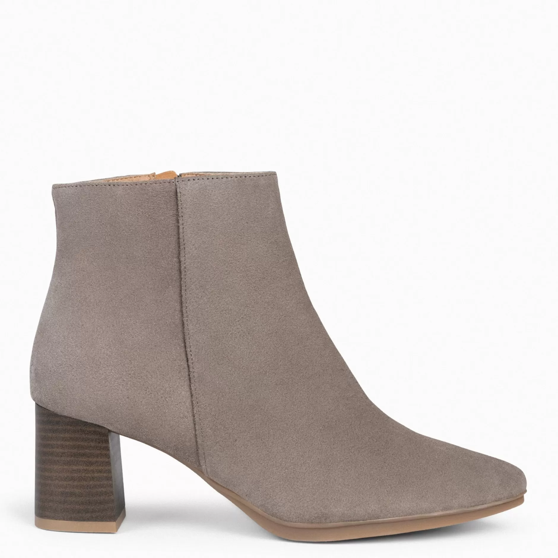 miMaO Botines De Mujer<City - Botines De Tacón Ancho Y Punta Fina Taupe De Serraje