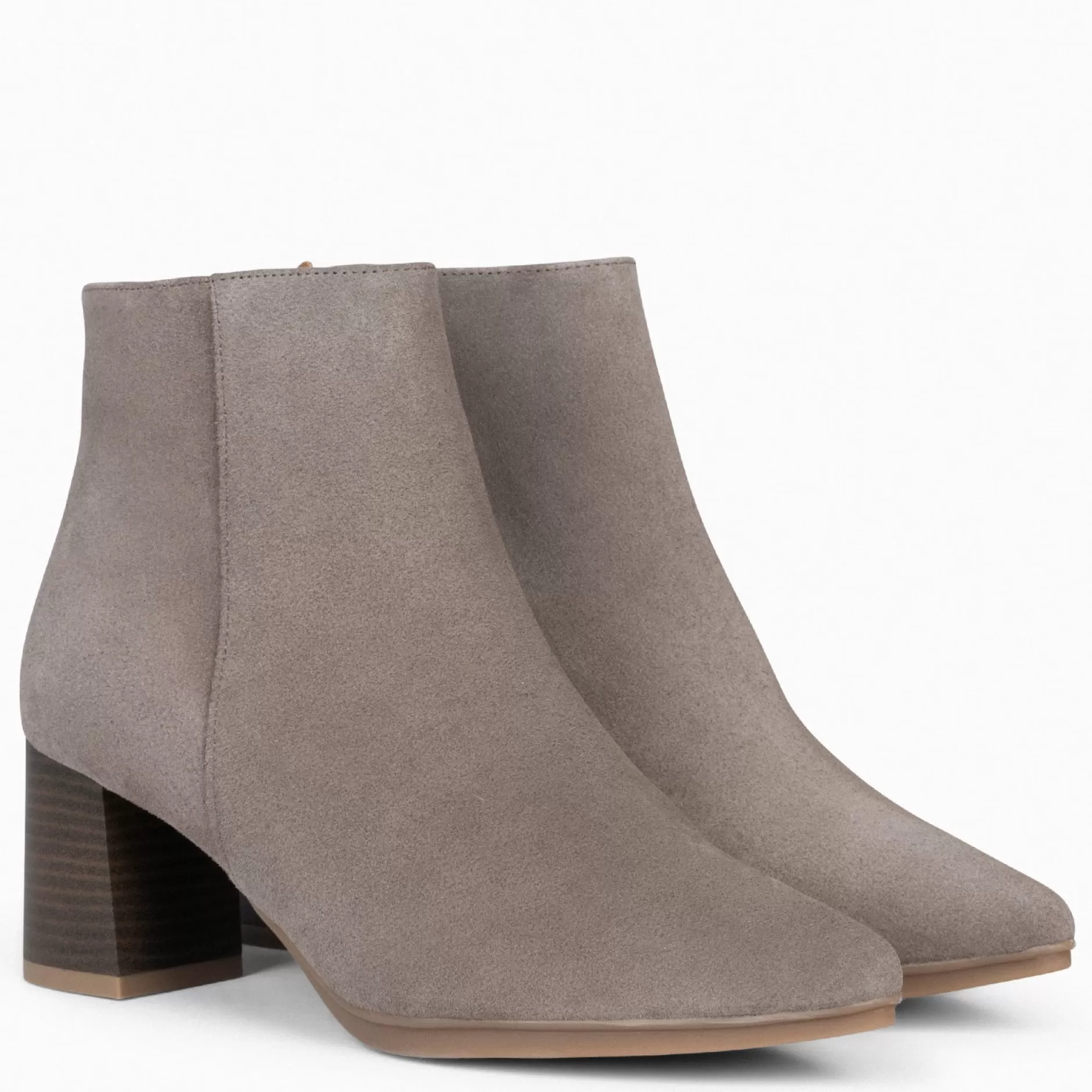miMaO Botines De Mujer<City - Botines De Tacón Ancho Y Punta Fina Taupe De Serraje