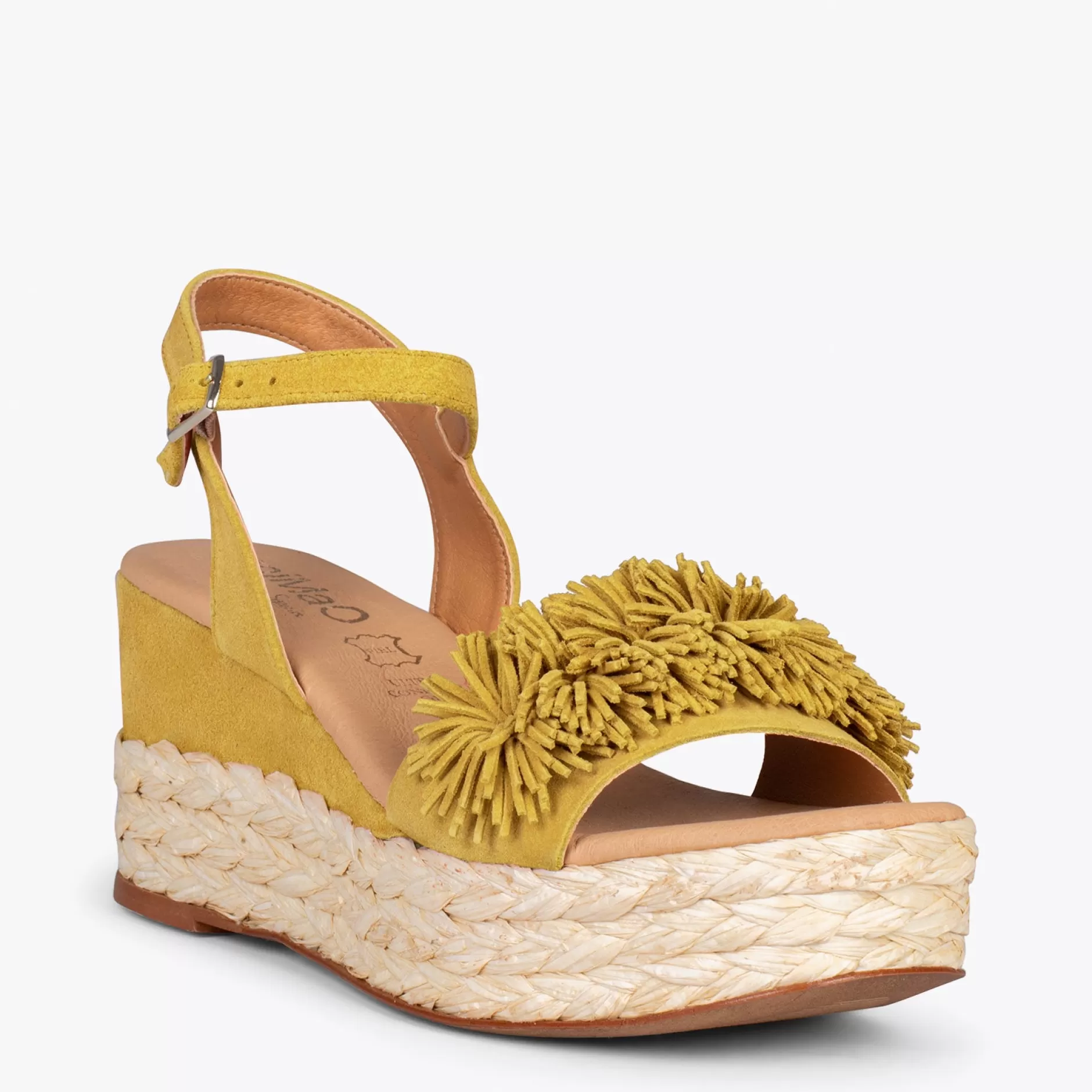 miMaO Esparto Y Alpargatas<Flower – Cunas Forradas De Rafia Con Pompon Amarillo