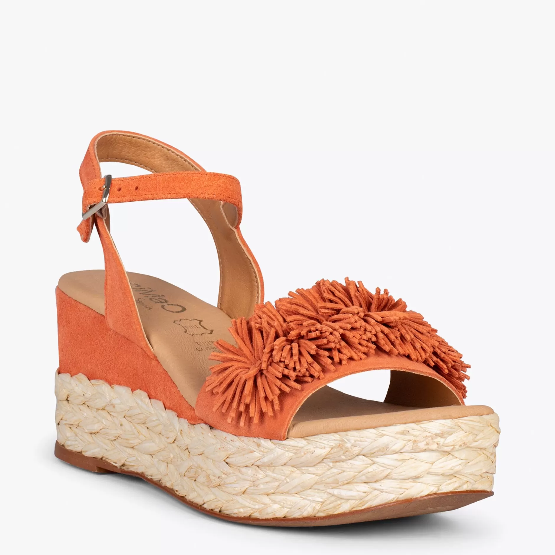 miMaO Esparto Y Alpargatas<Flower – Cunas Forradas De Rafia Con Pompon Naranja