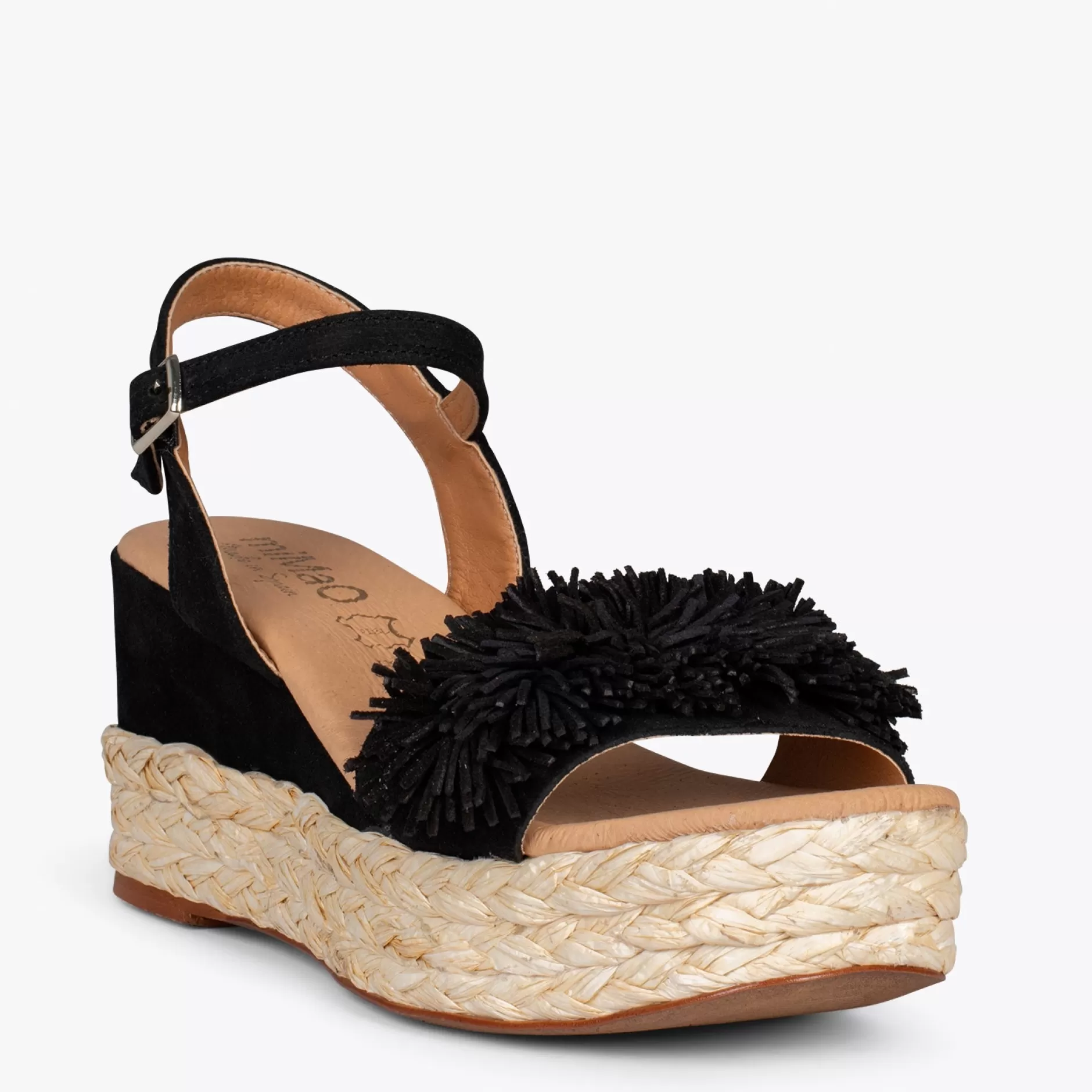 miMaO Esparto Y Alpargatas<Flower – Cunas Forradas De Rafia Con Pompon Negro