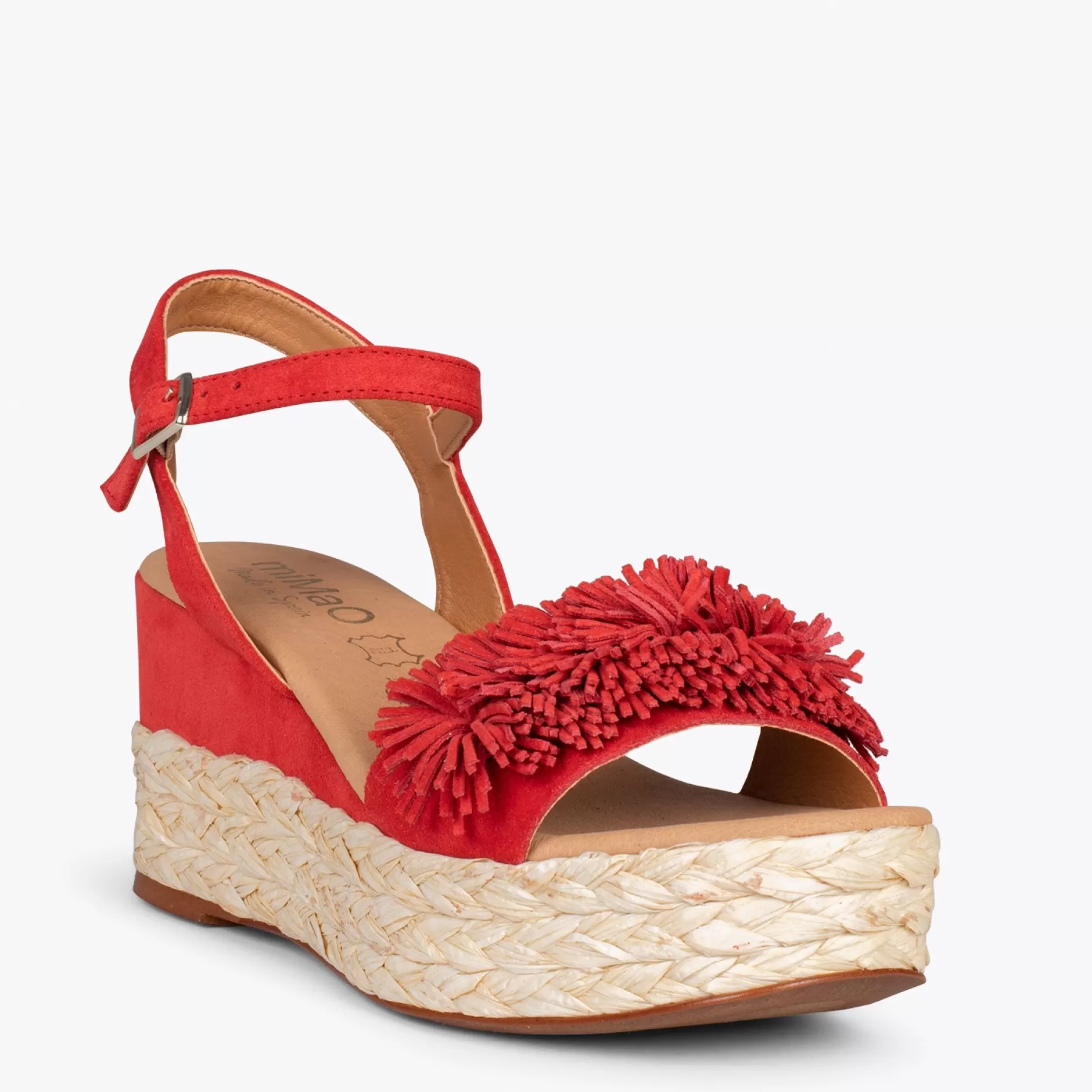 miMaO Esparto Y Alpargatas<Flower – Cunas Forradas De Rafia Con Pompon Rojo