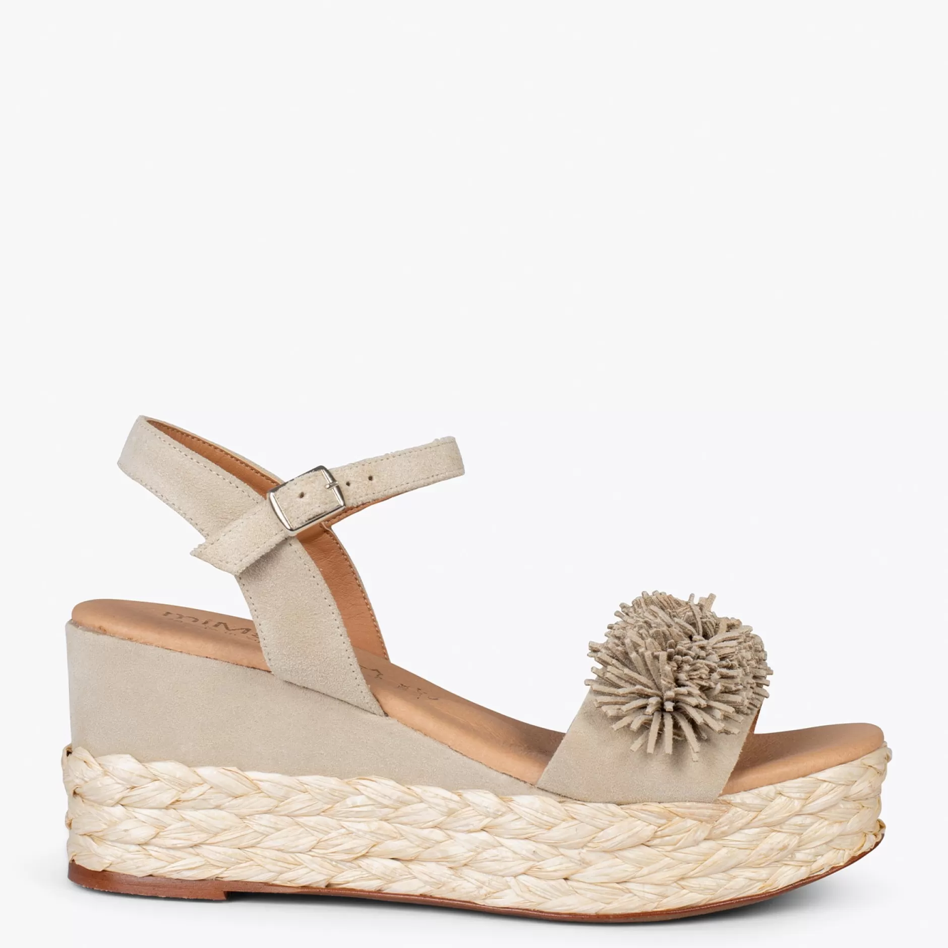 miMaO Esparto Y Alpargatas<Flower – Cunas Forradas De Rafia Con Pompon Taupe