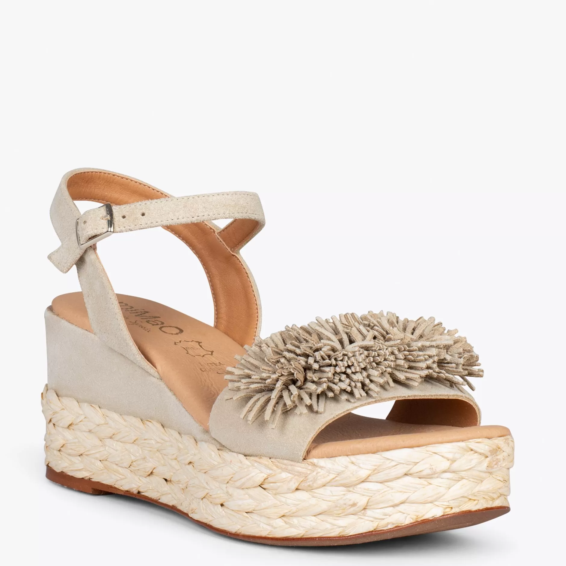 miMaO Esparto Y Alpargatas<Flower – Cunas Forradas De Rafia Con Pompon Taupe