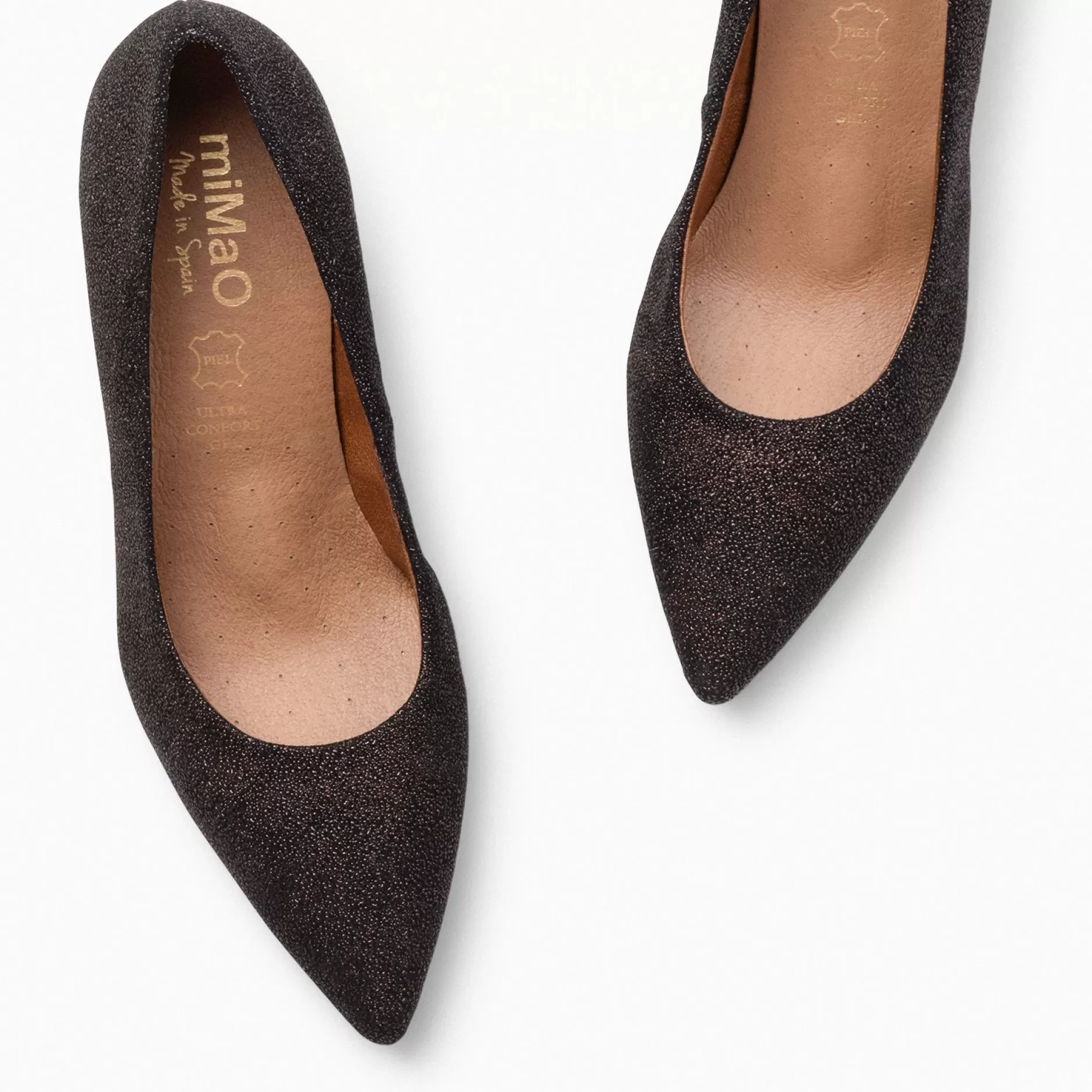 miMaO Zapatos De Fiesta<Stiletto Bright - Zapatos De Tacón De Aguja Con Textura De Grano Brillante Marron