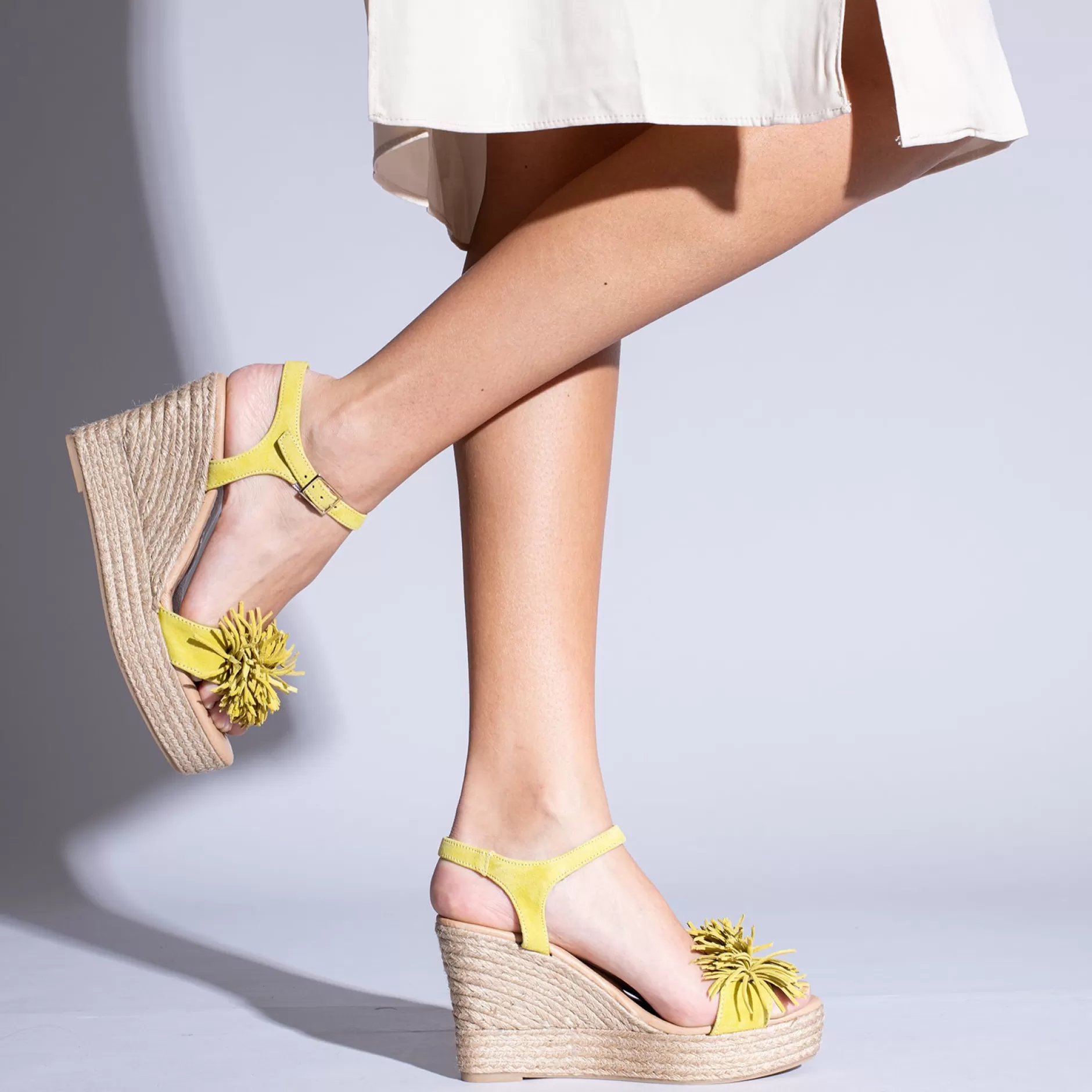miMaO Esparto Y Alpargatas<Zahara Cuna De Esparto Con Plataforma Y Flecos Amarillo