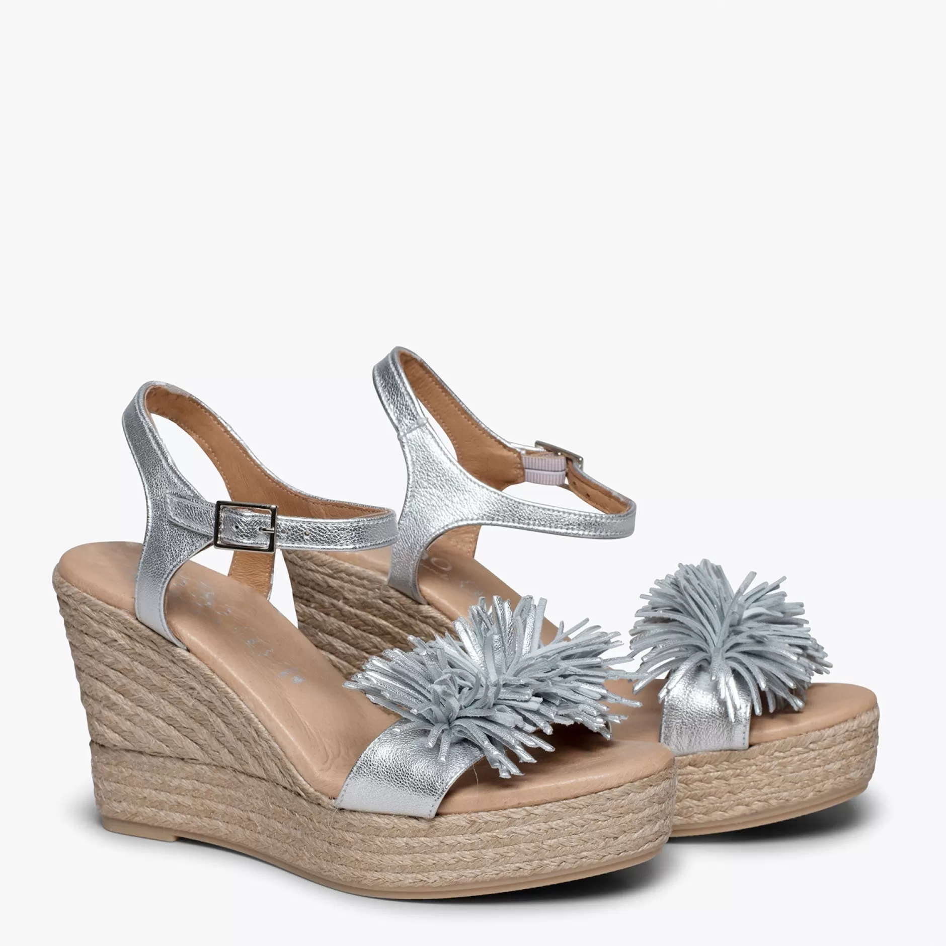 miMaO Esparto Y Alpargatas<Zahara Cuna De Esparto Con Plataforma Y Flecos Plata