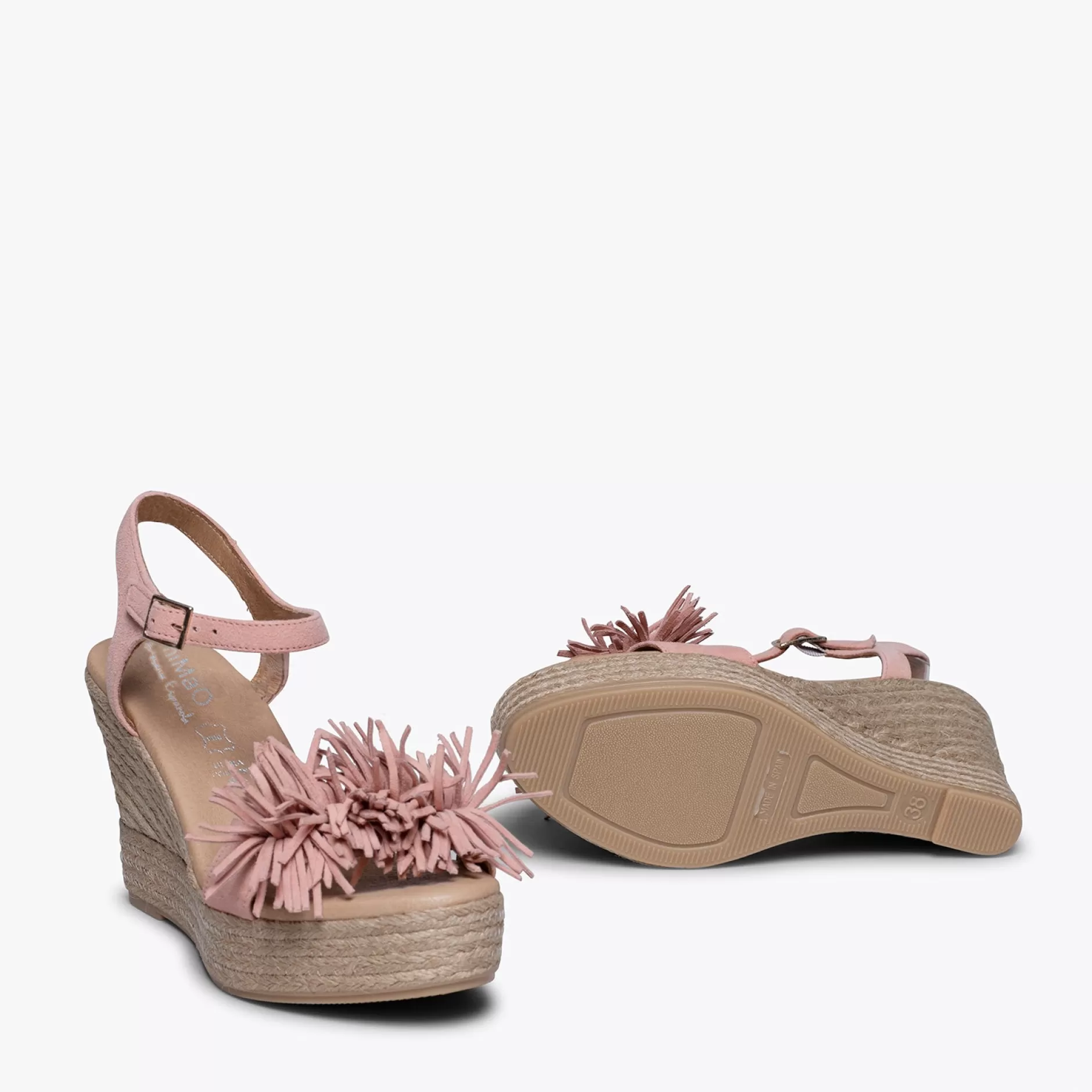 miMaO Esparto Y Alpargatas<Zahara Cuna De Esparto Con Plataforma Y Flecos Rosa Claro