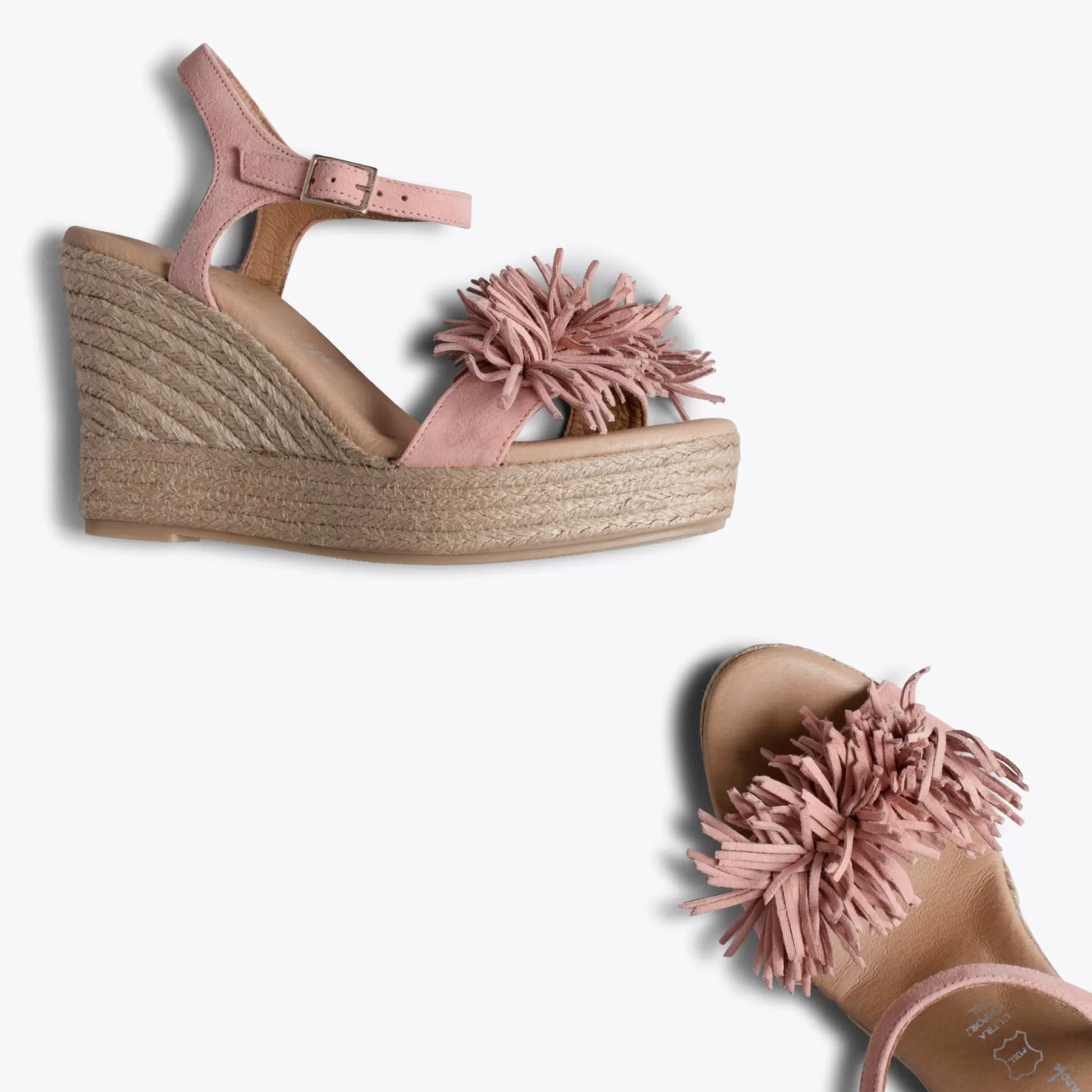 miMaO Esparto Y Alpargatas<Zahara Cuna De Esparto Con Plataforma Y Flecos Rosa Claro