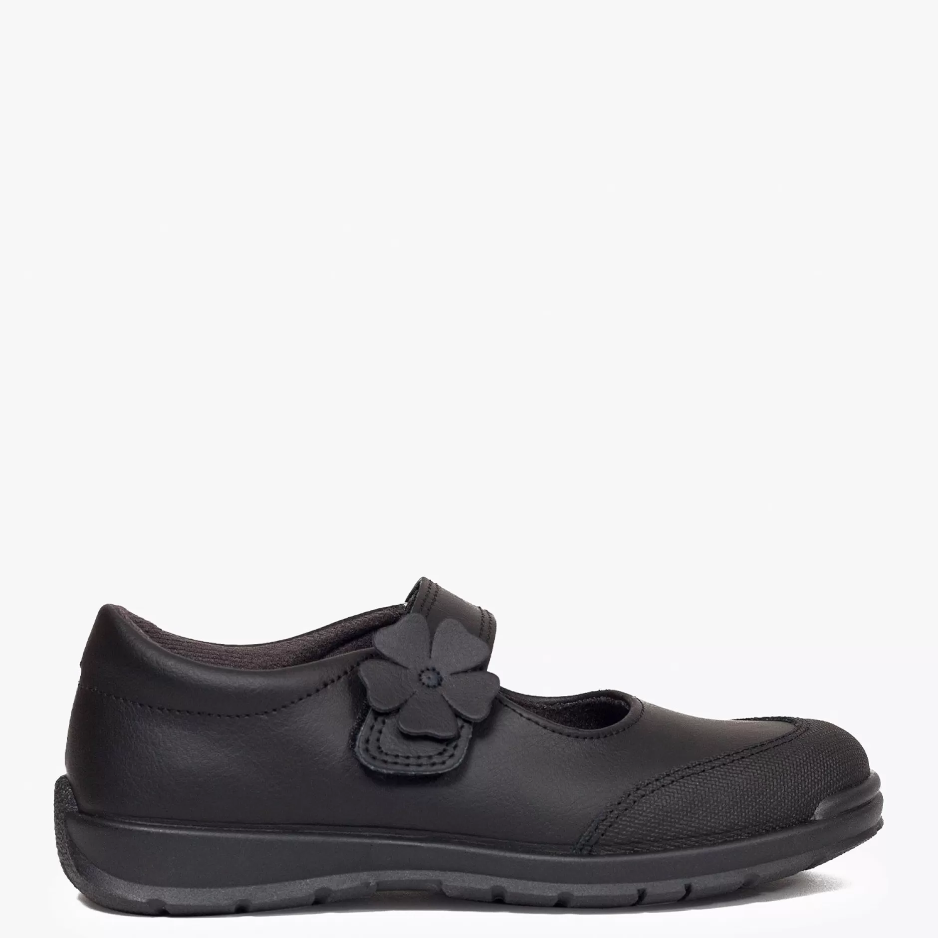 miMaO Zapato<Zapatos Colegiales Nina "Merceditas" Con Flor En Piel Negro