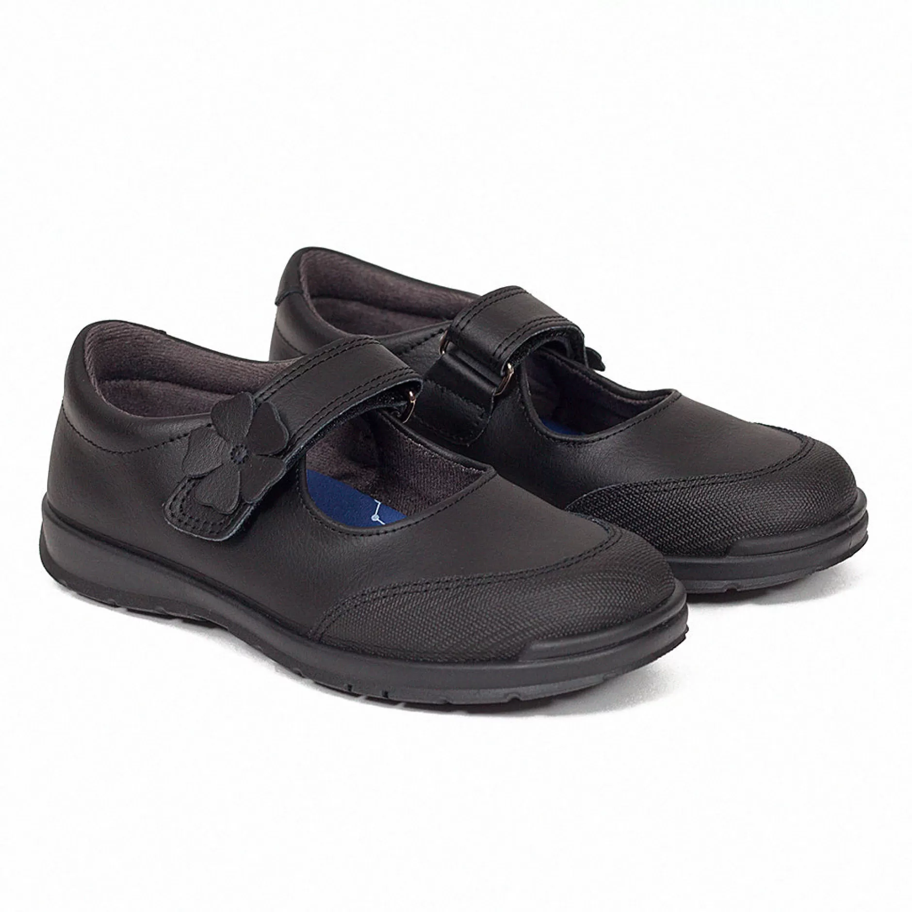 miMaO Zapato<Zapatos Colegiales Nina "Merceditas" Con Flor En Piel Negro